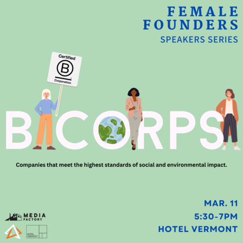 Graphic for Female Founders speakers for B Corps session