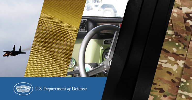 Graphic montage showing different fabrics and items for the department of defense biotechnology program